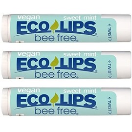 Vegan Lip Balm Sweet Mint by Eco Lips flavor 3 Pack Natural Bee Free with Candelilla Wax, Organic Cocoa Butter, & Coconut Oil Lip Care. Soothe & Moisturize Dry, Cracked and Chapped Lips - Made in USA.