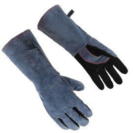 Sahunfri Leather BBQ Gloves, 932°F 500℃ Heat Resistant Gloves with Kevlar Stitching for Women Men Barbecue, Welding, Oven, Stove, 40CM/16IN