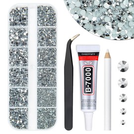 qiipii Metallic Silver Resin Rhinestones w B7000 Jewelry Glue for Bedazzling Crafting Flatback Stones 2mm 3mm 4mm 5mm 6mm Mine Silver Diamonds Crystals Gems for Nails Face Eyes Makeup Tumblers Crafts