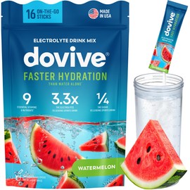 DOVIVE Electrolyte Drink Mix | 16 Instant Hydration Packets w/ 920mg Hydrate Electrolytes | Low-Sugar (7g) Electrolytes Hydration w/Vitamins C, B3, B5, B6, B12 and Na, Ca, Mg, K, Zn (Watermelon)