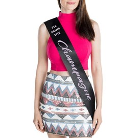 Funky Junque Funny Bachelorette Sashes for Bridal Party Light Pink Satin Bridal Sash Bachelorette Decorations Black, I'll Bring The Champagne