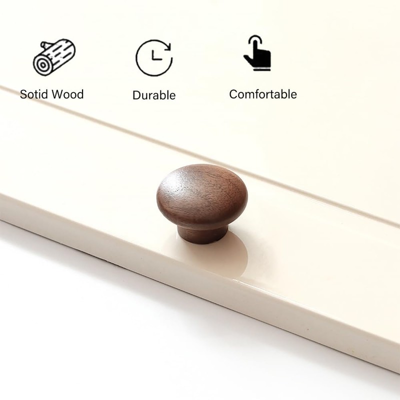 6 Pcs Round Wood Drawer Knobs: 1.5/0.8" Walnut Pulls, Suitable