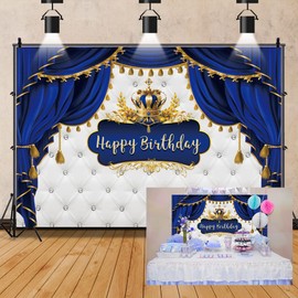 OERJU 6x4ft Royal Prince Birthday Backdrop Royal Blue and Gold Little Prince Crown Curtain Photography Background Boy Kids 1st Birthday Party Decorations Banner Photo Booth Studio Props