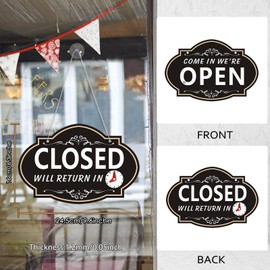 Adfitjo Open Sign, 11.6" x 7.7" Open Signs For Business, Double Sides with “Will Return” Clock,Business Store Office Bars Retail Shop (White)