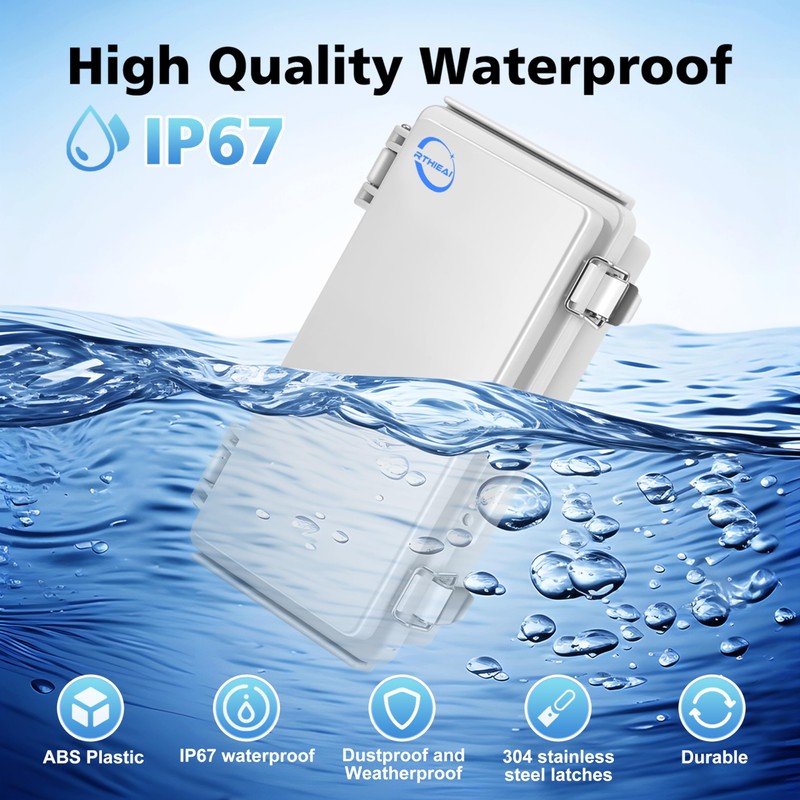 RTHIEAI Waterproof Outdoor IP67 Junction Box (7.9"x3.9"x2.8") with Mounting Plate,