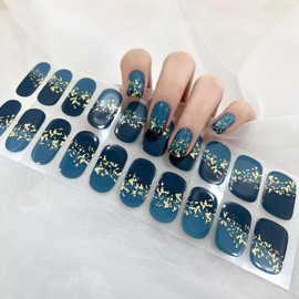 LIFOOST Nail Art Wraps Free Nail Light/Lamp Gel Nail Polish Stickers, Waterproof Long Lasting Nail Strips (Green Black Gradient)