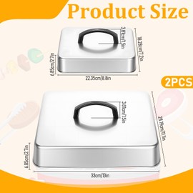 2pcs Rectangular Basting Cover, Stainless Steel Cheese Melting Dome Basting Steaming Cover, Heavy Duty Griddle Grill Accessories, Large 13In & Small 8.8In, with Handle & Screwdriver, Dishwasher Safe