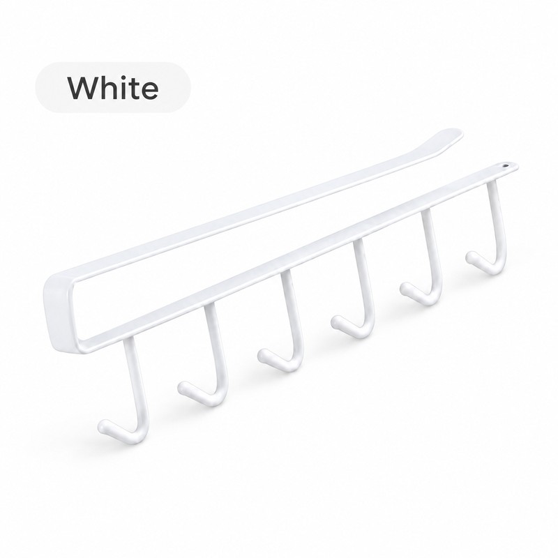 6-Hook Under-Shelf Mug Holder for Kitchen Storage – Slide-On Stainless