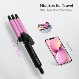 janelove 13mm mini Welleneisen für haare, Keramik mini Lockenstab für kurze haare, 180°C/210°C, 30s Schnellaufheizung, mit Kamm und Clips, Kompakte Größe für Reisen - Rosarot