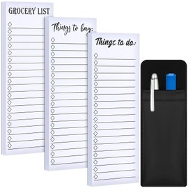 3 Packs Magnetic Refrigerator Note Pads with Fridge Pen Holder, Grocery List, to Do List, to Buy List, Magnetic Back Memo Notepad for Refrigerator Whiteboard Home Office, 3 x 8 Inches, 60 Sheets
