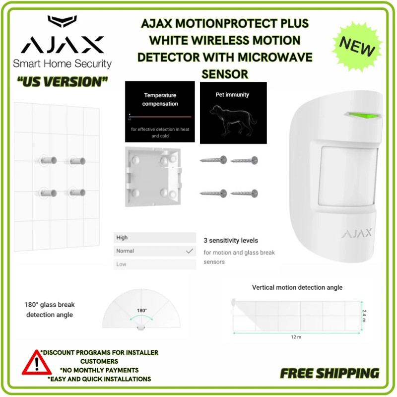 AJAX MotionProtect Plus White Wireless Motion Detector with Microwave Sensor