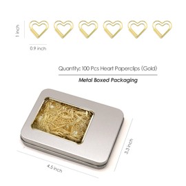 Haowuliao 100 Pcs Gold Heart Paper Clips, Heart Lovers Gift for Women