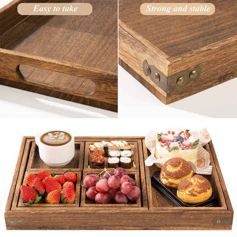 Yangbaga Rustic Wooden Serving Trays with Handle - Set of