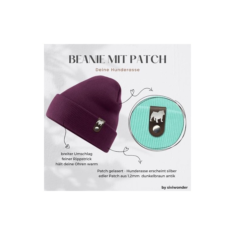 siviwonder English Bulldog Hat Patch Leather Walking Beanie Knitted Hat