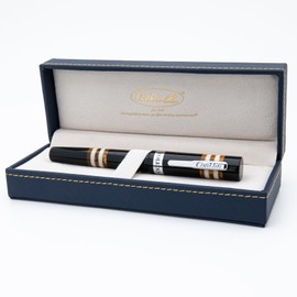 Conklin Toledo Fountain Pen in Black with Orange and White Ring Segments - Medium Nib - Premium Resin Fountain Pen with Chrome Accents