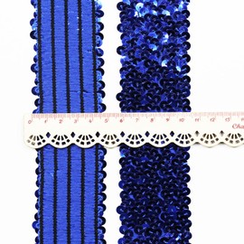 Length 5Yards，Wide 1.9 Inch Royal Blue Elastic Sequin Ribbon Trim for Sewing Dress Dance Costumes Headband (Royal Blue)