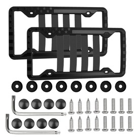 Silicone American Flag License Plate Frame, Patriotic USA Flag Car Tag Holder with Mounting Hardware Kit, 3D Stars and Stripes Car License Plate Cover Bracket for Front Rear (2 Sets)