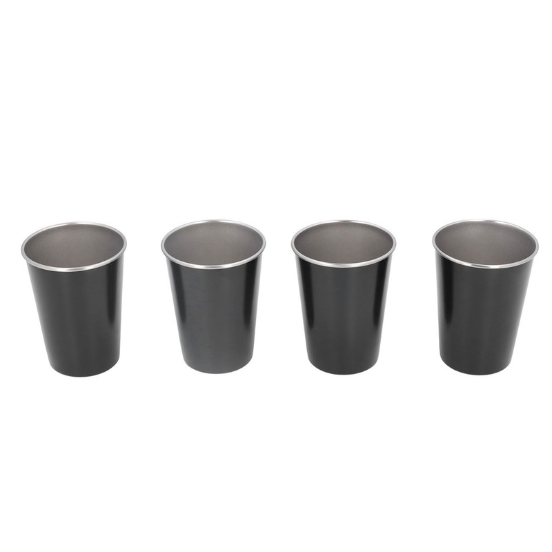 4pcs Camping Cups Black 350ml Outdoor Camping Portable Stainless Steel