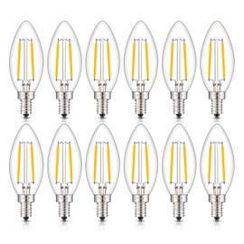 CRLight LED Candelabra Bulb 25W Equivalent 250 Lumens, 3000K Soft White 2W Filament LED Chandelier Light Bulbs, E12 Vintage Edison B11 Clear Glass Candle Bulbs, Non-dimmable Version, 12 Pack