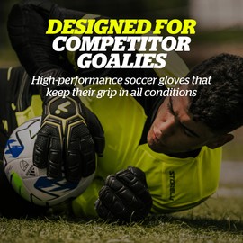 Storelli Gladiator Pro 3.0 Goalkeeper Gloves, Breathable High-Impact Hand Protection with 5 Removable Finger Spines, Premium Hand Grip for Soccer Goalies, 1 Pair, Black & Yellow, Size 7