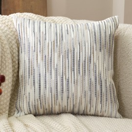 Aeckself Boho Striped Pillow Cover 18x18, Decorative Square Throw Pillow Cover Chenille Neutral Pillowcase for Couch Bedroom Living Room, Gray White