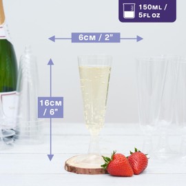 MATANA 96 Premium Elegant Plastic Champagne Glasses, 150 ml - Reusable Cocktail Glasses, Champagne Glasses Made of Plastic, Champagne Flutes, Prosecco Glasses for Weddings, Birthdays, Parties
