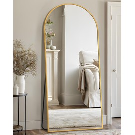 LadyNow Full Length Mirror, 71"x32" Arched Floor Mirror Freestanding, Floor Standing Mirror Full Body Mirror with Stand for Bedroom, Hanging Mounted Mirror for Living Room Cloakroom, Gold