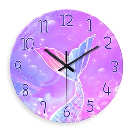 Decorative Clock for Living Room - Girls Pink Wall Clocks Battery Operated 16 Inches or Larger - Mermaid Glass Wall Clock Silent