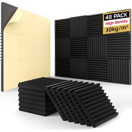 48 Pack Acoustic Foam Panels Self-Adhesive,1" X 12" X 12" Sound Proof Foam Panels, Sound Absorbing Panels,Fire Resistant Soundproof Wall Panels for Studio Recording