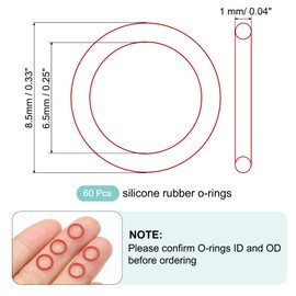 MECCANIXITY Silicone O Rings 0.25" ID, 0.33" OD, 1/32" Width Rubber Washers 50A Durometer VMQ Seal Gasket for Plumbing Faucets Pipe Repair, Red, Pack of 60
