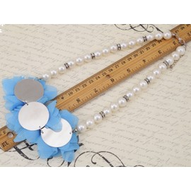 Alilang Womens Three Blue Flower Pendant Rhinestone Accented Faux Pearl Elegant Necklace