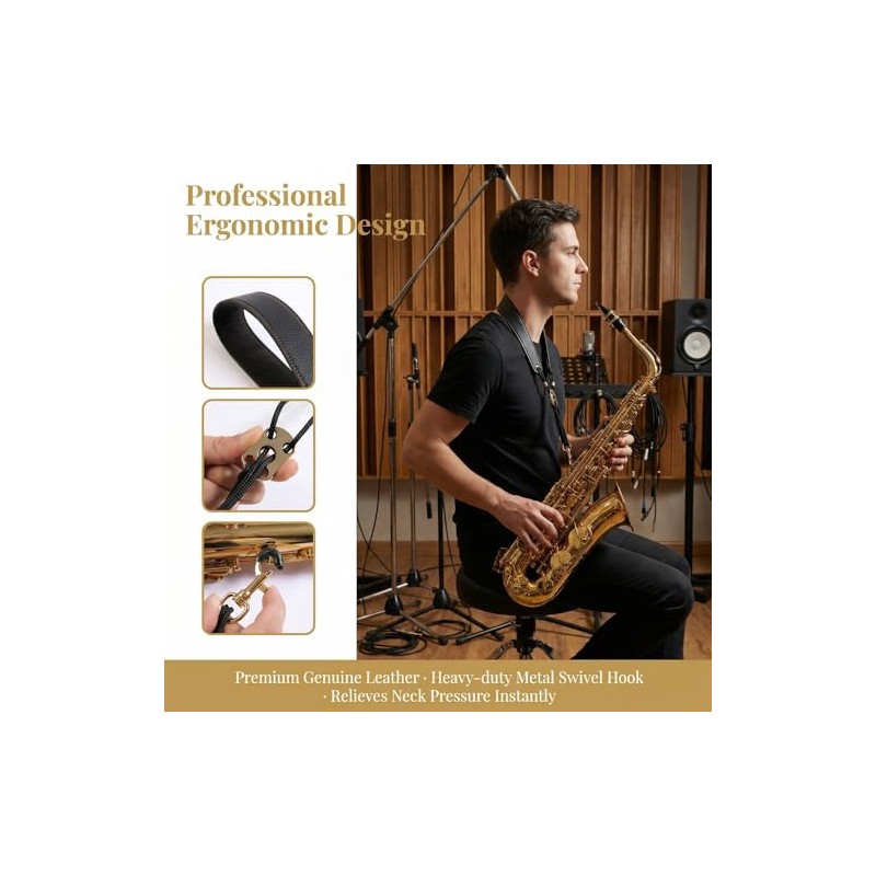 Correa ajustable para el cuello de saxofón – piel premium