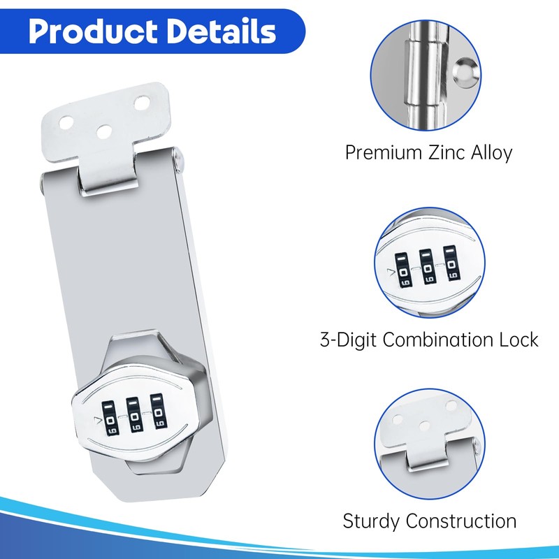 10cm Cabinet Password Hasp Locks, Security Combination Latch Lock, 3