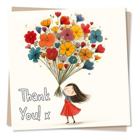 Cute Thank You Card For Friend Or Loved One - Just For You - Flowers, Bouquet - Heartfelt - For Women, Woman, Bestie, Partner, Loved One, Colleague