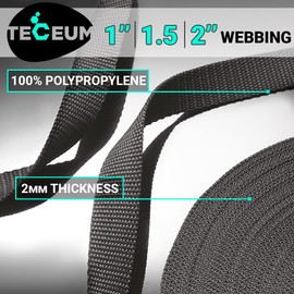 TECEUM 1.5 Inch Webbing – Charcoal – 10 Yards – 1.5” Webbing for Climbing Outdoors Indoors Crafting DIY nw