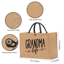 Grandma Gifts Practical Gifts for Grandma Burlap Tote Bag Grandma Gift Ideas First Time Grandma Gifts for Women Granny Nana Memaw Abuela Meme Birthday Christmas Reusable Beach Bag Shopping Bags