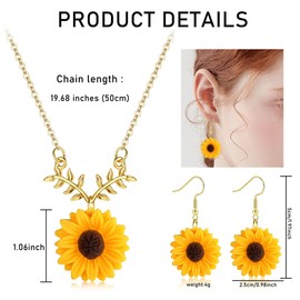 PPGGOPP Necklace Women's Sunflower Dangle Earring Sunflower Necklace, Sunflower Earrings, Jewellery Set, Pendant Chain Necklaces, Jewellery Accessories for Women and Girls, Copper Alloy, Not