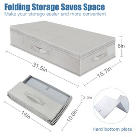 Supowin Underbed Storage Containers Bin with Lids (2pcs) Large Under Bed Storage Organizer Box with Handle, Foldable Under the Storage Bags for Organizing Clothes, Shoes, Blankets, Pillows-Light Grey
