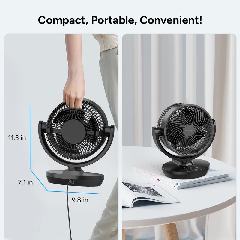 DR.PREPARE Oscillating Air Circulator Fan for Bedroom, 11.3” Height Powerful