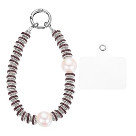sourcing map Beaded Phone Wrist Strap, Phone Charm with Tether Tab, Anti-loss Hands-Free Rhinestones Pearl Cellphone Chain Wristlet for Women Girls, Purple