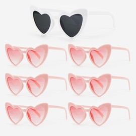 Meleager Heart Sunglasses, Bride to Be Heart Glasses, 7 Pairs of Sunglasses, Wedding, Hen Party Sunglasses, Retro, Wedding Accessories, Bridesmaid Gift (White + Pink)