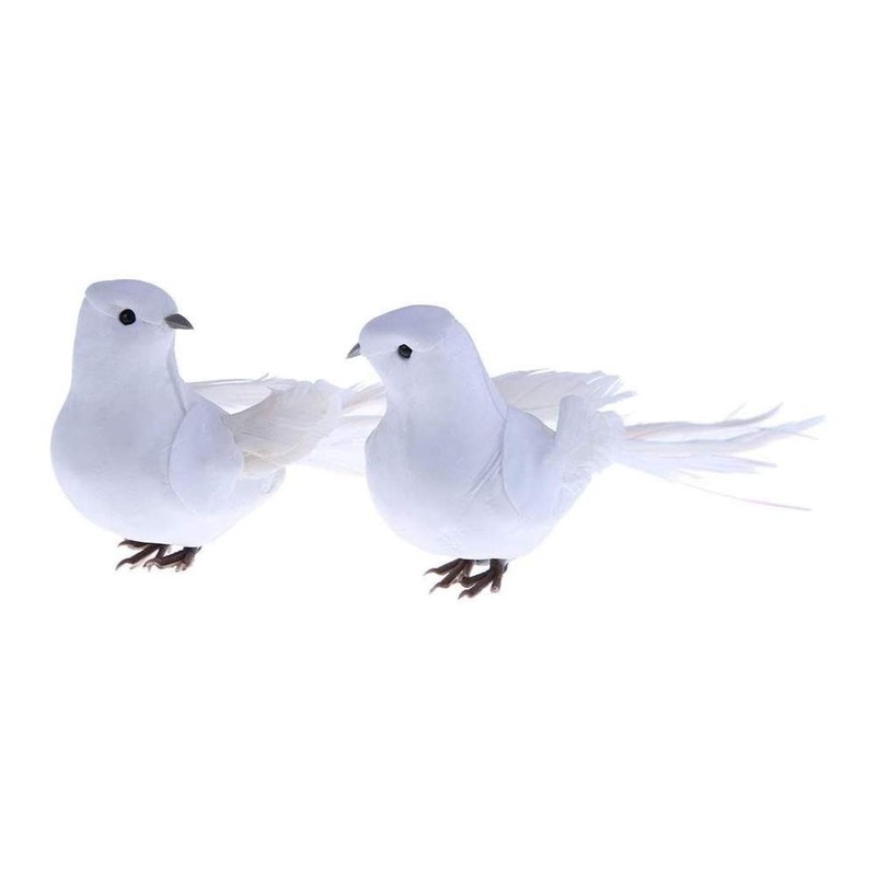 POFET 2pcs Artificial Foam Feather White Birds Decorative Fake Doves