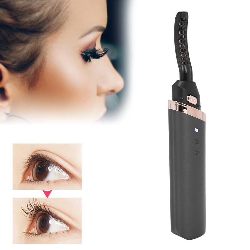 Black Electric Eyelash Curler LongLasting Heated Curler USB Charge Eyelash