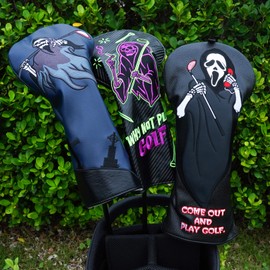 Big Crazy Golf Headcovers - Funny Golf Club Covers - Driver Headcover with Tour Grade PU Leather - Golf Driver Headcover, Waterproof Golf Head Covers, Soft Lining Golf Gift Skull Death (Blue)