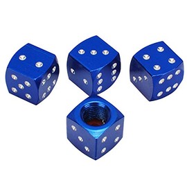 idain 4pcs Aluminum Wheel Stem Tyre Air Valve Stem Caps Dice Shape Universal Stem Covers for Cars, SUVs, Bike, Trucks (Blue)
