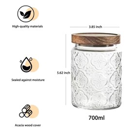 Snminetal Vintage Glass Kitchen Storage Counter Jar, Kitchen and Pantry Glass Storage, with Airtight Wood Lid for Cookies, Candy, Coffee Tea Beans, Grains,Food Storage Containers (plum-pattern*2)