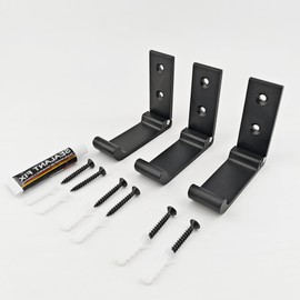 YEMCHI 3 Pack Folding Coat Hooks, Black Adhesive Wall Hooks for Hanging Towel Bag Backpack Purse Headphone Holder, Outdoor Aluminum Alloy Hardware Heavy Duty Hooks with Mounted Screws (3 Black)