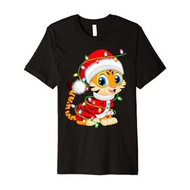 Tiger Christmas Lights Santa Costume Cute Animal Xmas Premium T-Shirt