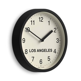 JONES CLOCKS® Los Angeles Time Zone Wall Clock Small Modern Round Clock 20 cm Black Easy to Read Numbers Ideal for Kitchen, Home Office and Shared Work Areas