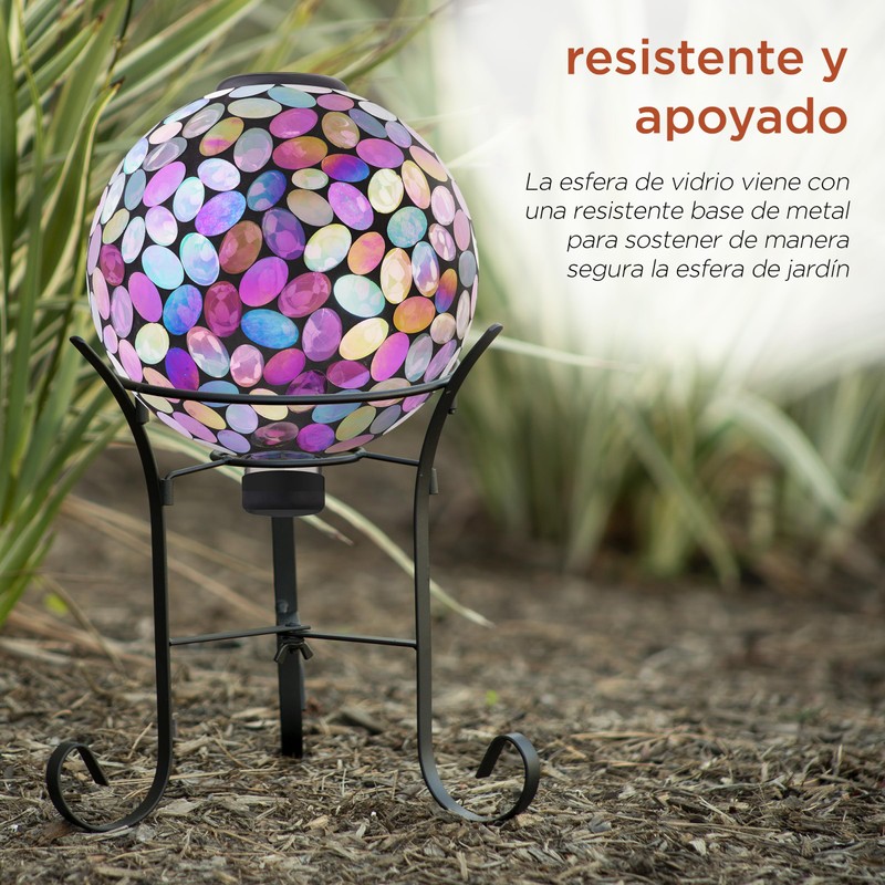 Alpine Corporation Outdoor Solar Powered Pink Glass Mosaic Gazing Globe